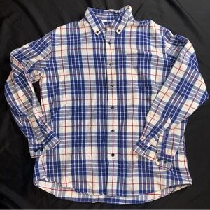 L.L. Bean Blue, White and Red Plaid Flannel Button-Down Shirt